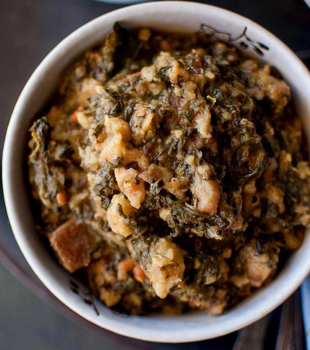 YAM WITH MALABAR SPINACH CURRY (KANDA BACHALI KURA)